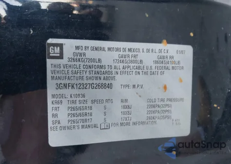 2007 Chevrolet Avalanche 1500 Lt z USA, uszkodzony, nr VIN 3GNFK12327G268840